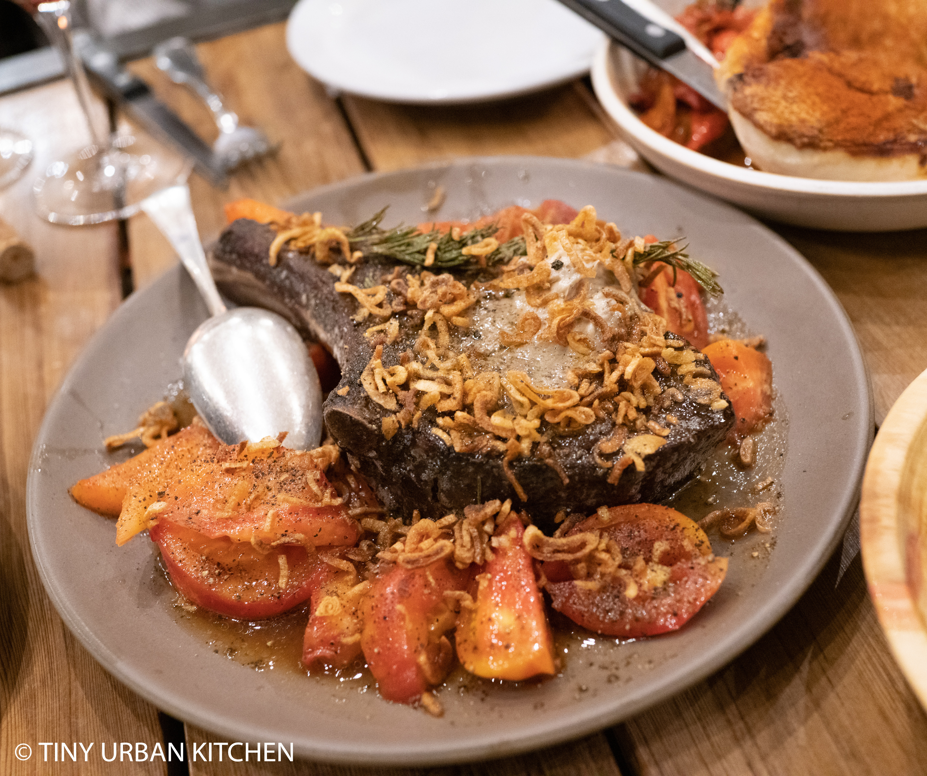 Steak with Crispy Onions and Tomatoes